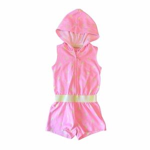 Juicy Couture Girls Pink Hooded Sleeveless Romper with Yellow Polka Dots Size 5T